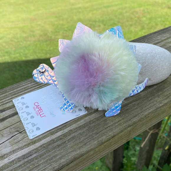 Fuzzy Dinosaur Bag Charm Key Chain Capelli New York Pom Pom - Picture 4 of 7